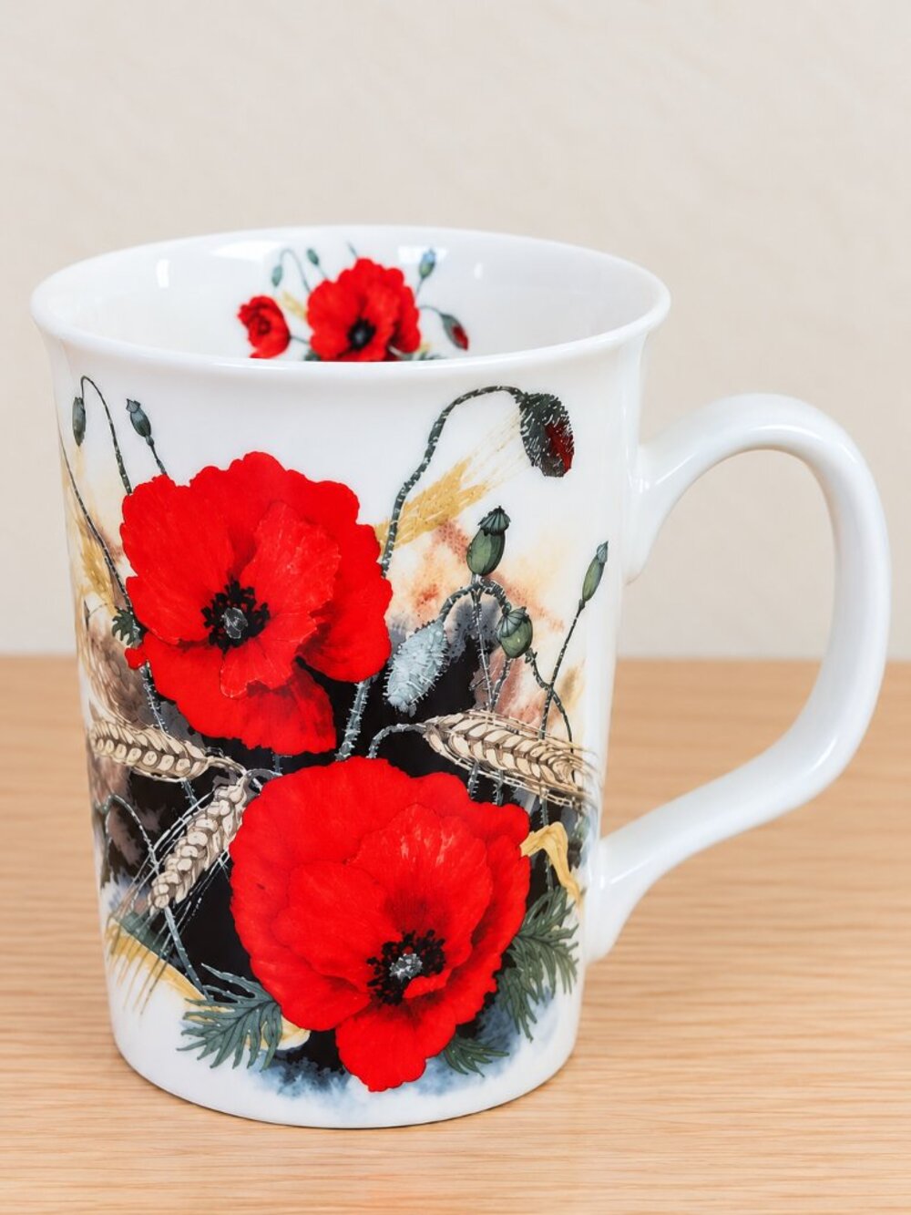 Roy Kirkham Poppy's Mug Poppies Hummingbird Fine Bone China 1991 Vtg Cottagecore